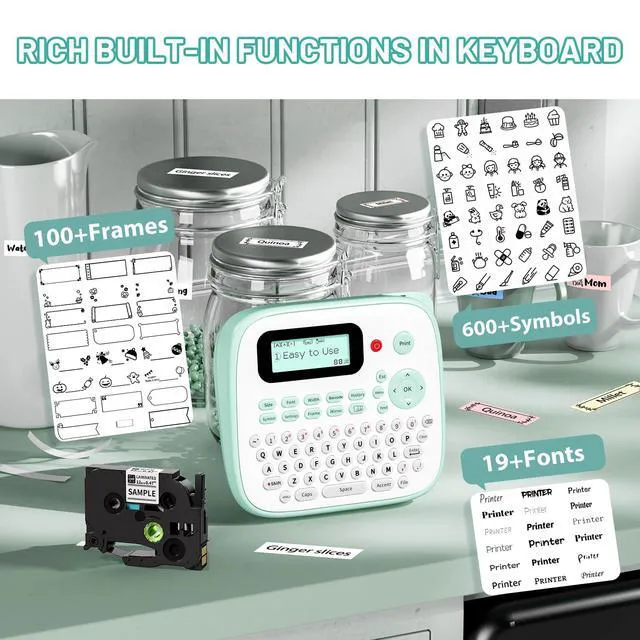 Alt view image 5 of 7 - D210S Label Maker Machine with-Tape for Kids School Supplies, Green Handheld Desktop Labeler Waterproof-Labels-12mm 0.47 Laminated White, Multiple Symbols for Home Office Classroom Teachers