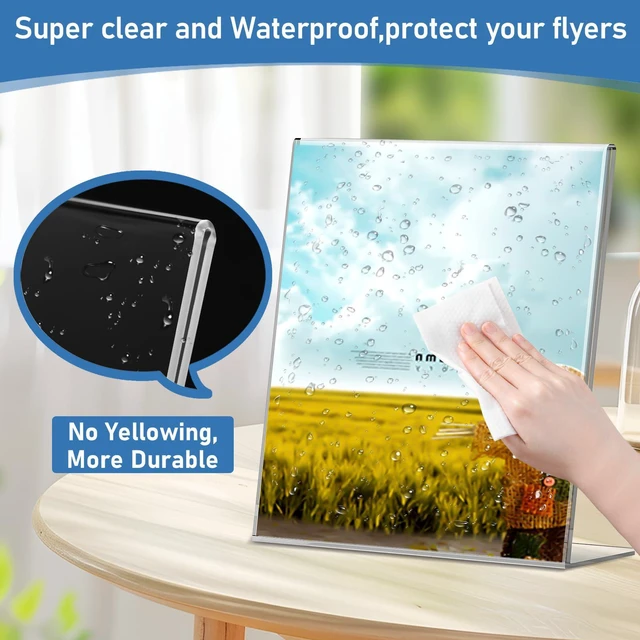 Alt view image 2 of 7 - Acrylic Sign Holder 8.5x11 Inches, 10 Pack Clear Plastic Table Flyer Display Stand, L-Shape Vertical Menu Paper Holder Stand, Clear Picture Photo Flyer Display Stand for Restaurants, Store Fair,Office