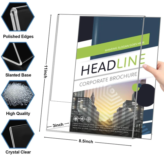 Alt view image 3 of 7 - Acrylic Sign Holder 8.5x11 Inches, 10 Pack Clear Plastic Table Flyer Display Stand, L-Shape Vertical Menu Paper Holder Stand, Clear Picture Photo Flyer Display Stand for Restaurants, Store Fair,Office