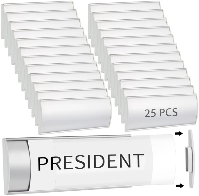 Main image of 25 Pcs Aluminum Office Name Plate Holder for Door, Silver Wall Mount, 8'' x 3'', Business Sign Holder, Office Door Sign, Sturdy Curved with Plastic Film and Adhesive Tape