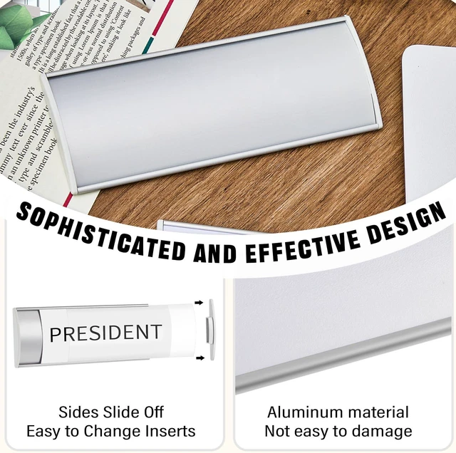 Alt view image 3 of 7 - 25 Pcs Aluminum Office Name Plate Holder for Door, Silver Wall Mount, 8'' x 3'', Business Sign Holder, Office Door Sign, Sturdy Curved with Plastic Film and Adhesive Tape