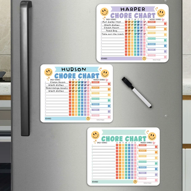 Main image of Magnetic Chore Chart for Kids Multiple Kids Chore Board for Home and School Smiley Colorful Dry Erase Behavior Chart for Kid at Home, Weekly and Daily Responsibility Task Tracker for Teens and Adults