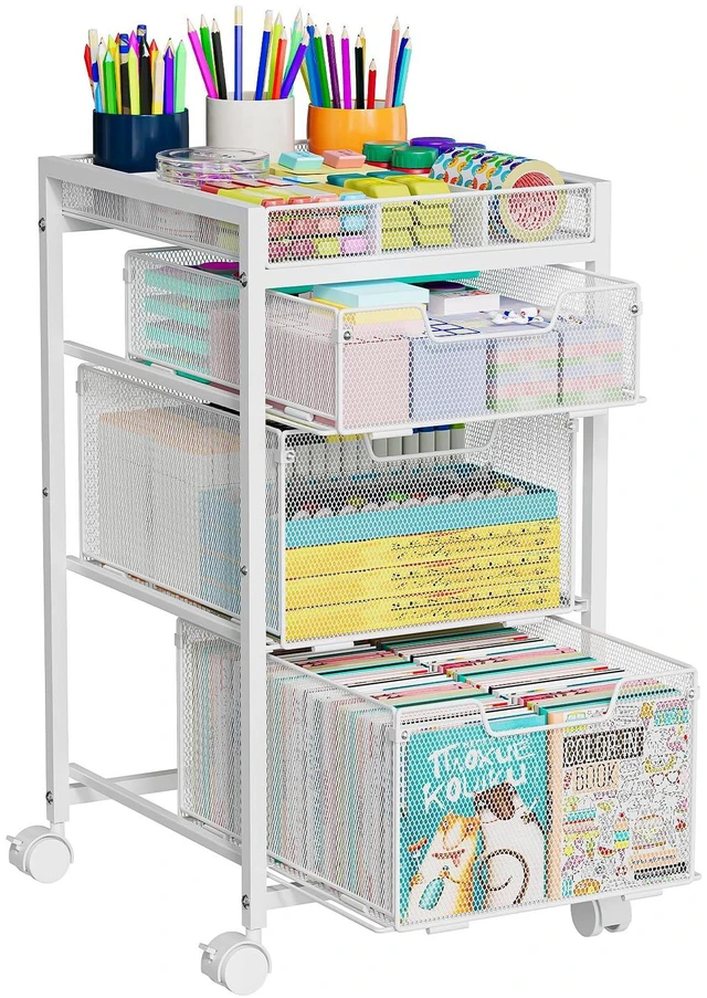 Main image of Rolling Utility Cart with 3 Drawers, Craft Organizer and Storage with DIY Divider, Lockable Wheels, Multi-Functional Storage for Art Supplies, Store for Brushes & Paints & Artifacts,White