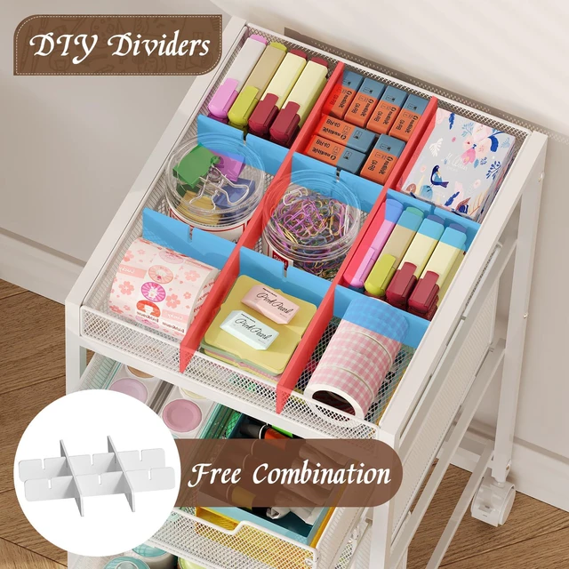Alt view image 4 of 7 - Rolling Utility Cart with 3 Drawers, Craft Organizer and Storage with DIY Divider, Lockable Wheels, Multi-Functional Storage for Art Supplies, Store for Brushes & Paints & Artifacts,White
