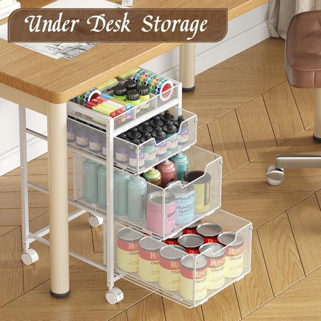 Alt view image 7 of 7 - Rolling Utility Cart with 3 Drawers, Craft Organizer and Storage with DIY Divider, Lockable Wheels, Multi-Functional Storage for Art Supplies, Store for Brushes & Paints & Artifacts,White