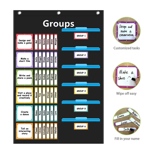 Alt view image 3 of 7 - Small Group Management Pocket Chart with 96 Cards Classroom Jobs Chart Small Group Organizer and on Task for School Teacher Homeschool Learning Supplies (Black)