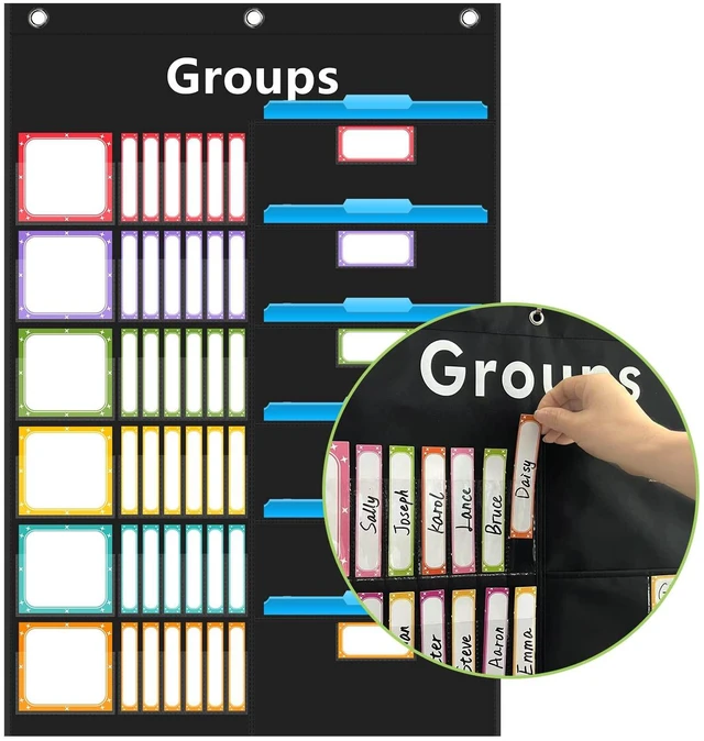 Alt view image 5 of 7 - Small Group Management Pocket Chart with 96 Cards Classroom Jobs Chart Small Group Organizer and on Task for School Teacher Homeschool Learning Supplies (Black)