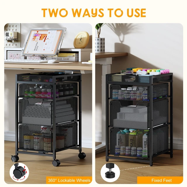Alt view image 5 of 7 - Rolling Utility Cart with 3 Drawers, Craft Organizer and Storage with DIY Divider, Lockable Wheels, Multi-Functional Storage for Art Supplies, Store for Brushes & Paints & Small Parts(Patent Pending)