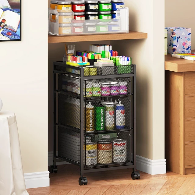 Alt view image 6 of 7 - Rolling Utility Cart with 3 Drawers, Craft Organizer and Storage with DIY Divider, Lockable Wheels, Multi-Functional Storage for Art Supplies, Store for Brushes & Paints & Small Parts(Patent Pending)