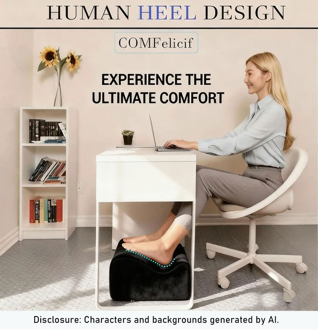 Alt view image 2 of 6 - Work Foot Rest Under Desk,Comfort Foot Rest for Couch Foot Rest For Under Desk at Work At Soft Ergonomic Footrest Support Foot Pillow Heel Chair Leg Elevation Pillow Black