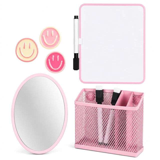 Main image of 8 PCS Pink Locker Accessories for Girls Cute Locker Decorations Kit with Magnetic Mirror Whiteboard Pen Holder Magnets Locker Organizer Set for School Back to School Essentials