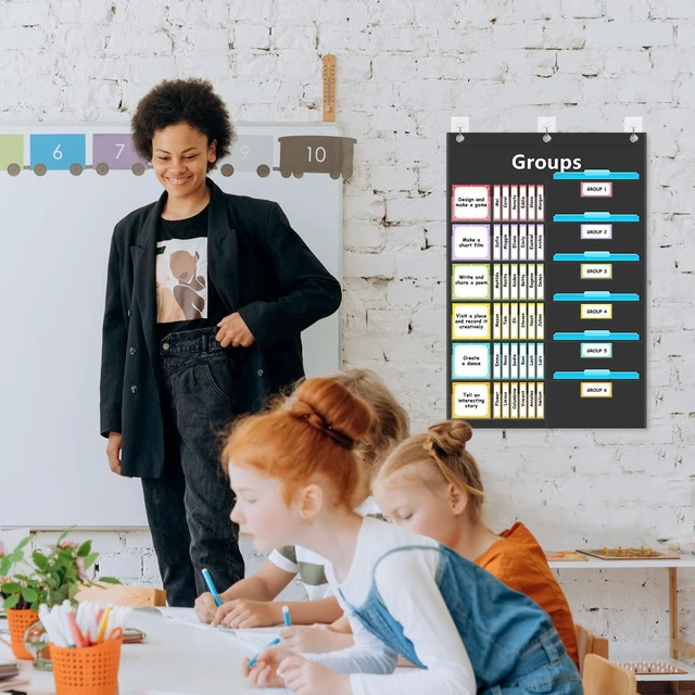Alt view image 6 of 7 - Small Group Management Pocket Chart with 96 Cards Classroom Jobs Chart Small Group Organizer and on Task for School Teacher Homeschool Learning Supplies (Black)
