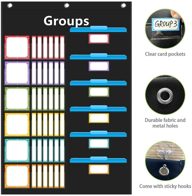 Alt view image 7 of 7 - Small Group Management Pocket Chart with 96 Cards Classroom Jobs Chart Small Group Organizer and on Task for School Teacher Homeschool Learning Supplies (Black)