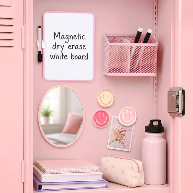 Alt view image 2 of 7 - 8 PCS Pink Locker Accessories for Girls Cute Locker Decorations Kit with Magnetic Mirror Whiteboard Pen Holder Magnets Locker Organizer Set for School Back to School Essentials