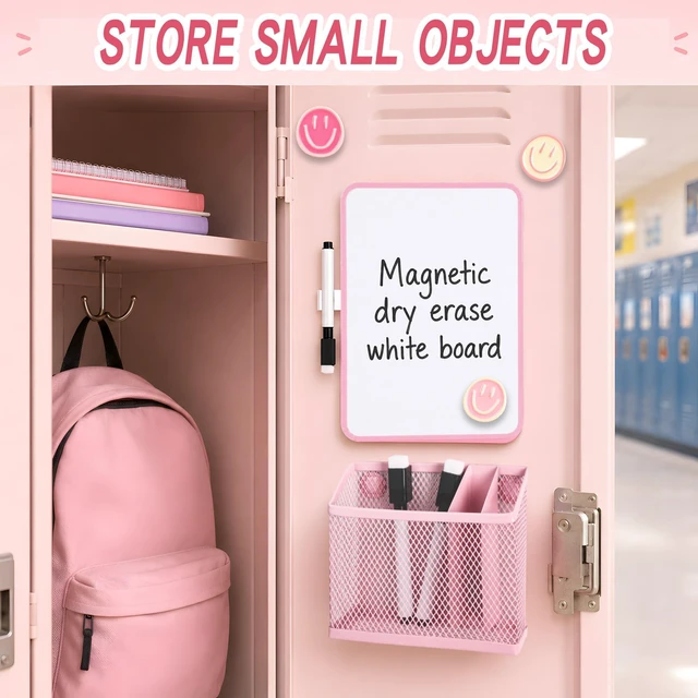 Alt view image 5 of 7 - 8 PCS Pink Locker Accessories for Girls Cute Locker Decorations Kit with Magnetic Mirror Whiteboard Pen Holder Magnets Locker Organizer Set for School Back to School Essentials