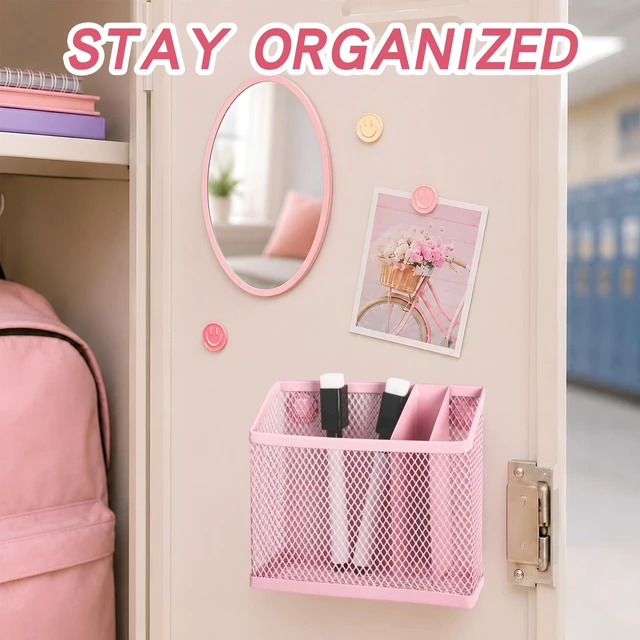 Alt view image 7 of 7 - 8 PCS Pink Locker Accessories for Girls Cute Locker Decorations Kit with Magnetic Mirror Whiteboard Pen Holder Magnets Locker Organizer Set for School Back to School Essentials