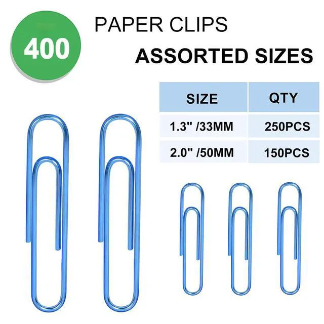 Alt view image 2 of 6 - Blue Paper Clips, 400PCS Assorted Sizes,1.3" & 2" for Office School Vinyl Coated Steel paperclips, Rustproof & Scratch Resistant for Office School Files, Heavy Duty, Multi-Purpose DIY