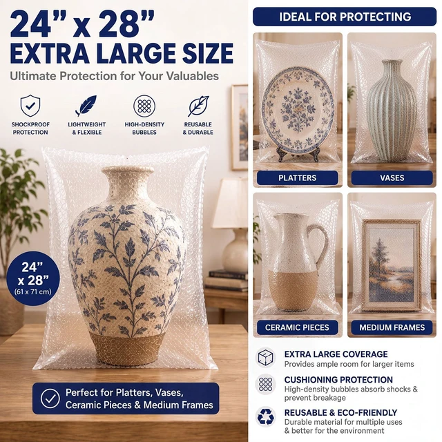 Alt view image 2 of 7 - 20 Pack 24*28 Inch Extra Large Bubble Pouches for Packing Shipping Bubble Bag Protect Shockproof Cushion for Moving Shipping, Artwork Fragile Dish Plate Mirror TV Musical Instrument Electronic