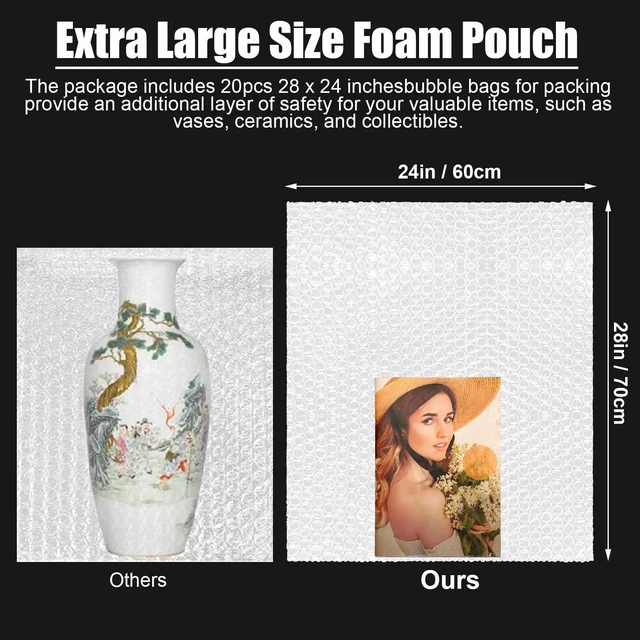 Alt view image 3 of 7 - 20 Pack 24*28 Inch Extra Large Bubble Pouches for Packing Shipping Bubble Bag Protect Shockproof Cushion for Moving Shipping, Artwork Fragile Dish Plate Mirror TV Musical Instrument Electronic