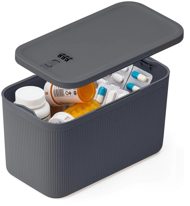 Main image of Lockable Storage Box,Medicine Lock Box Travel Case,Refrigerator Bin Container for Food,Medicines,Snacks,Locking Mobile Cell Phone Device Jail,Lockbox for Office,Home,School,Father Gift (Navy Plus)