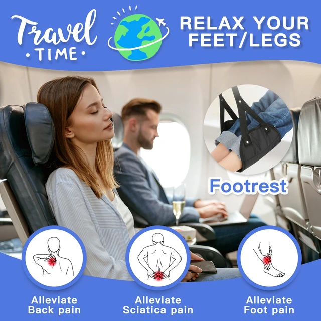 Alt view image 2 of 7 - 2-Pack Airplane Travel Footrest Hammock - Perfect Airplane Foot Hammock to Relax Your Feet - Travel Essentials Comfy Foot Hanger Plane Footrest for Long Trip