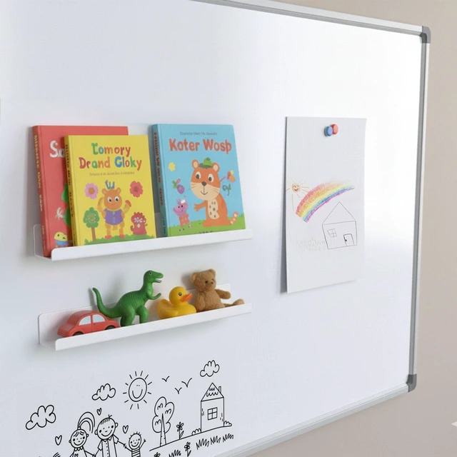 Alt view image 2 of 7 - 2 Pack Magnetic Book Shelf for Whiteboard - 17 Inch Reusable Acrylic Magnetic Shelves, Holds 11 lbs, Magnetic Book Display for Classrooms, Kitchen(White)