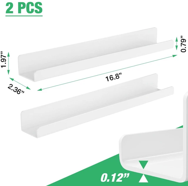 Alt view image 3 of 7 - 2 Pack Magnetic Book Shelf for Whiteboard - 17 Inch Reusable Acrylic Magnetic Shelves, Holds 11 lbs, Magnetic Book Display for Classrooms, Kitchen(White)