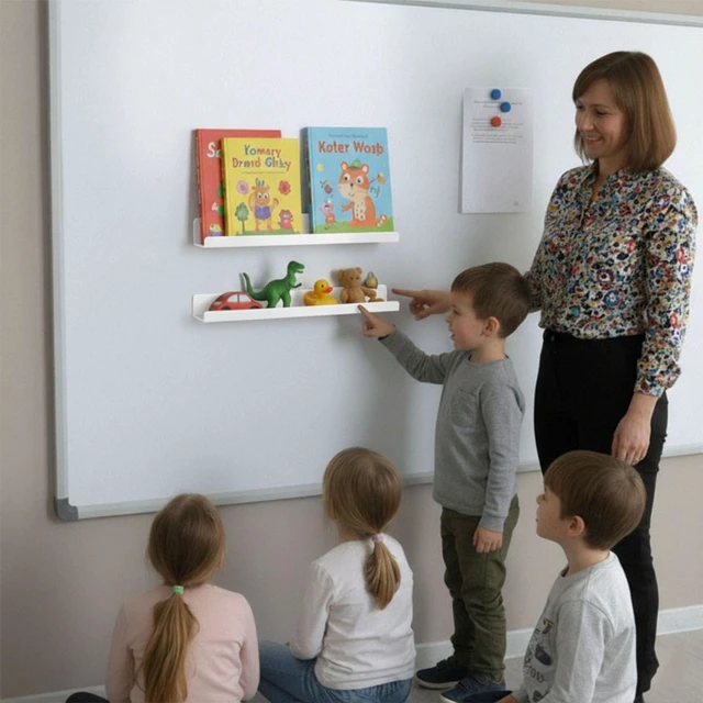 Alt view image 6 of 7 - 2 Pack Magnetic Book Shelf for Whiteboard - 17 Inch Reusable Acrylic Magnetic Shelves, Holds 11 lbs, Magnetic Book Display for Classrooms, Kitchen(White)