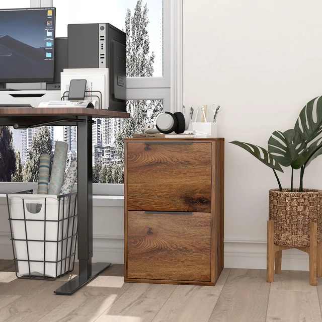 Alt view image 2 of 7 - File Cabinets, Wood File Cabinet with Hanging Bar for Letter Size, Modern Farmhouse Under Desk Drawer, Printer Stand Small Filing Cabinets for Home Office, Dark Brown