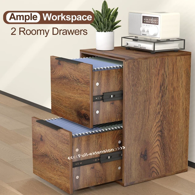Alt view image 4 of 7 - File Cabinets, Wood File Cabinet with Hanging Bar for Letter Size, Modern Farmhouse Under Desk Drawer, Printer Stand Small Filing Cabinets for Home Office, Dark Brown