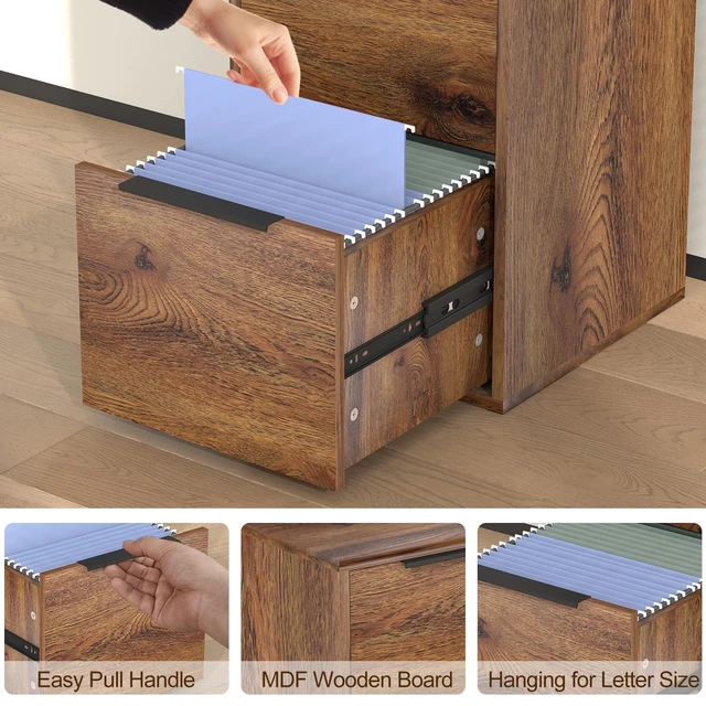 Alt view image 5 of 7 - File Cabinets, Wood File Cabinet with Hanging Bar for Letter Size, Modern Farmhouse Under Desk Drawer, Printer Stand Small Filing Cabinets for Home Office, Dark Brown