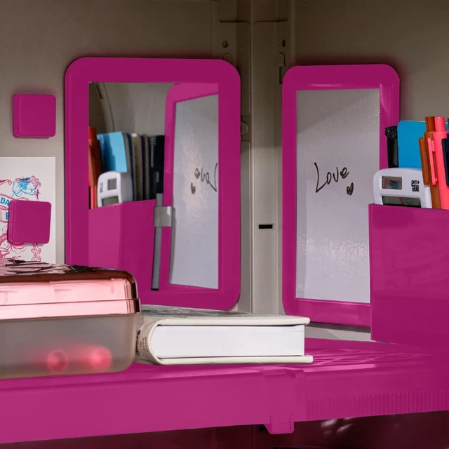 Alt view image 2 of 6 - Adjust-A-Shelf 6-Piece Locker Accessories Set, Extends to Fit Your Locker, Includes Storage Drawer, Mirror, Whiteboard, Storage Cup, Pink (50924KIT-FCH)