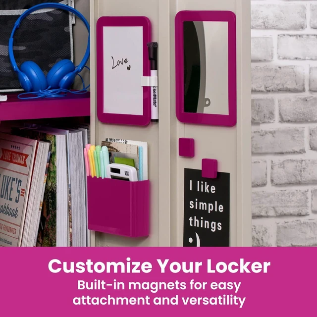Alt view image 5 of 6 - Adjust-A-Shelf 6-Piece Locker Accessories Set, Extends to Fit Your Locker, Includes Storage Drawer, Mirror, Whiteboard, Storage Cup, Pink (50924KIT-FCH)