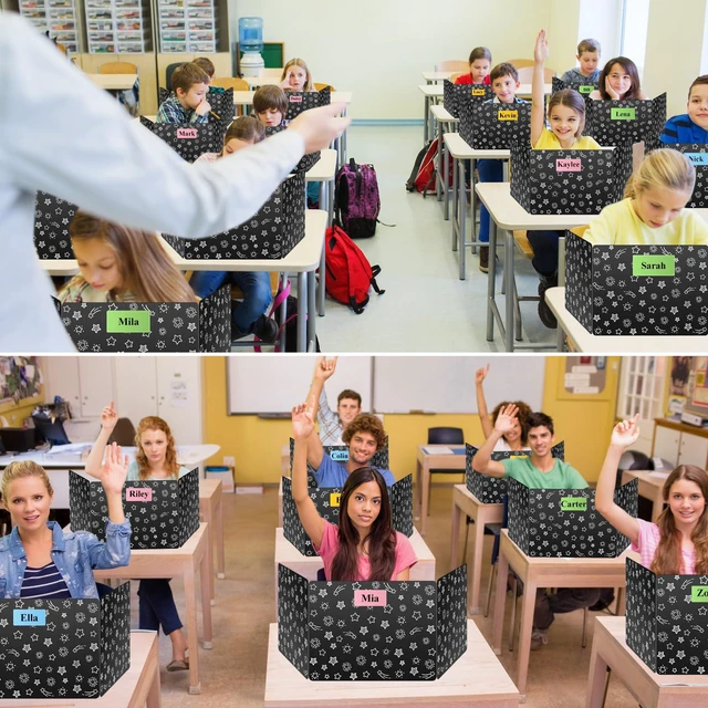 Alt view image 7 of 7 - Black 30-Pack Desk Dividers for Students, Waterproof Plastic Study Carrel Divider, Durable Testing Dividers for Classroom Teacher Supplies, Easy to Clean Privacy Shield Folder Boards for Student Desk