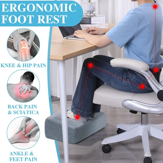 Alt view image 4 of 7 - Under Desk Foot Rest, Ergonomic Office Footrest with 3 Adjustable Heights, High-Density Memory Foam Leg Rest for Home, Travel, Airplane with Washable Cover