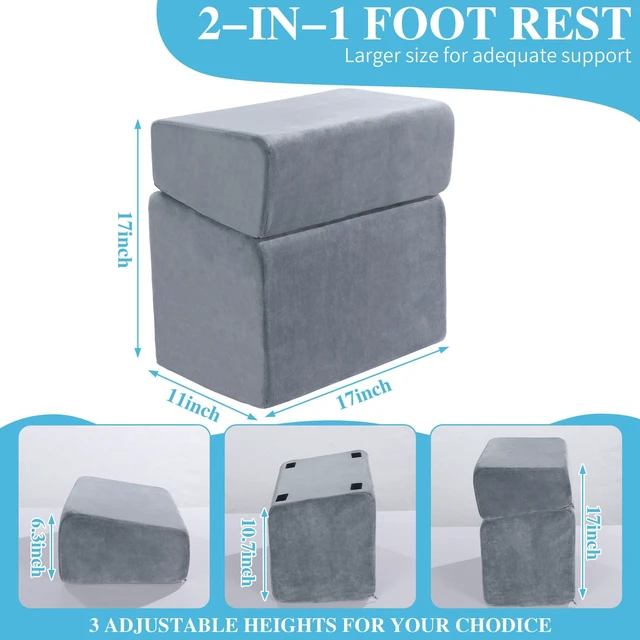 Alt view image 3 of 7 - Under Desk Foot Rest, Ergonomic Office Footrest with 3 Adjustable Heights, High-Density Memory Foam Leg Rest for Home, Travel, Airplane with Washable Cover