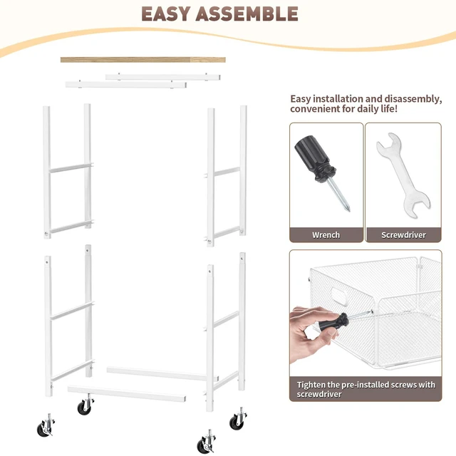 Alt view image 7 of 7 - Kitchen Storage Cart with Drawers,Metal Snack Cart Organizer,White 4-Tier Craft Cart with Lockable Wheels, Wooden Top, Rolling Storage Drawer Carts for Snacks,Beauty,Craft,Art,Makeup,School