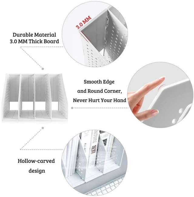 Alt view image 4 of 7 - 2Pcs Collapsible Plastic Magazine File Holder Vertical Binder Storage Organizer for Desk Sturdy Upright Desktop Magazine Organizer Folder Rack for Office School Home (3 Compartments, Gray)
