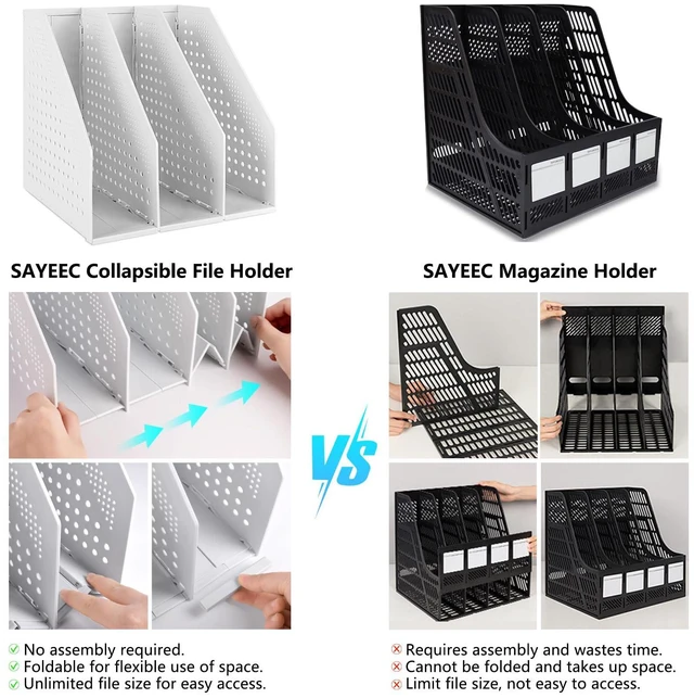 Alt view image 6 of 7 - 2Pcs Collapsible Plastic Magazine File Holder Vertical Binder Storage Organizer for Desk Sturdy Upright Desktop Magazine Organizer Folder Rack for Office School Home (3 Compartments, Gray)