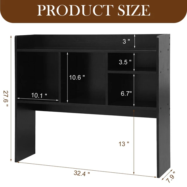 Alt view image 3 of 6 - Dorm Desk Hutch Wood Desktop Bookshelf 32.4x27.6x8'',Black 6 Shelves 3 Tier Countertop Storage Hutch, Computer Top Only Organizer Multipurpose Display Rack, Work College Office Home
