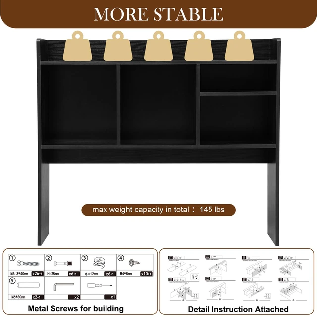 Alt view image 5 of 6 - Dorm Desk Hutch Wood Desktop Bookshelf 32.4x27.6x8'',Black 6 Shelves 3 Tier Countertop Storage Hutch, Computer Top Only Organizer Multipurpose Display Rack, Work College Office Home