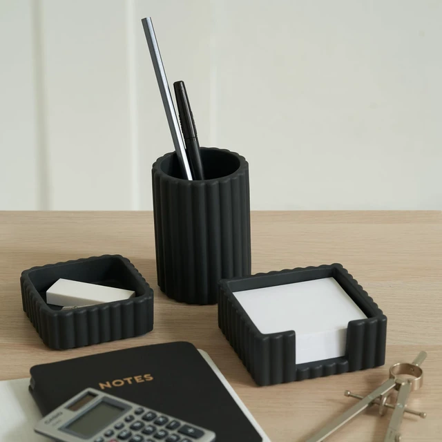 Alt view image 2 of 7 - Modern Aesthetic Desk Accessories Set of 3 - Stylish Concrete Organizers For Pens and Office Supplies - A Cute and Functional Addition to Your Workspace Decor