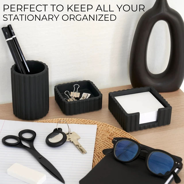 Alt view image 3 of 7 - Modern Aesthetic Desk Accessories Set of 3 - Stylish Concrete Organizers For Pens and Office Supplies - A Cute and Functional Addition to Your Workspace Decor