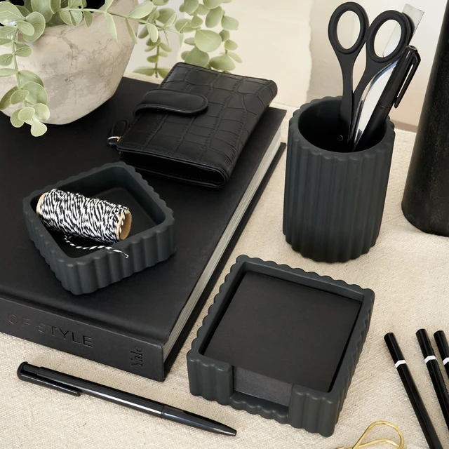 Alt view image 7 of 7 - Modern Aesthetic Desk Accessories Set of 3 - Stylish Concrete Organizers For Pens and Office Supplies - A Cute and Functional Addition to Your Workspace Decor