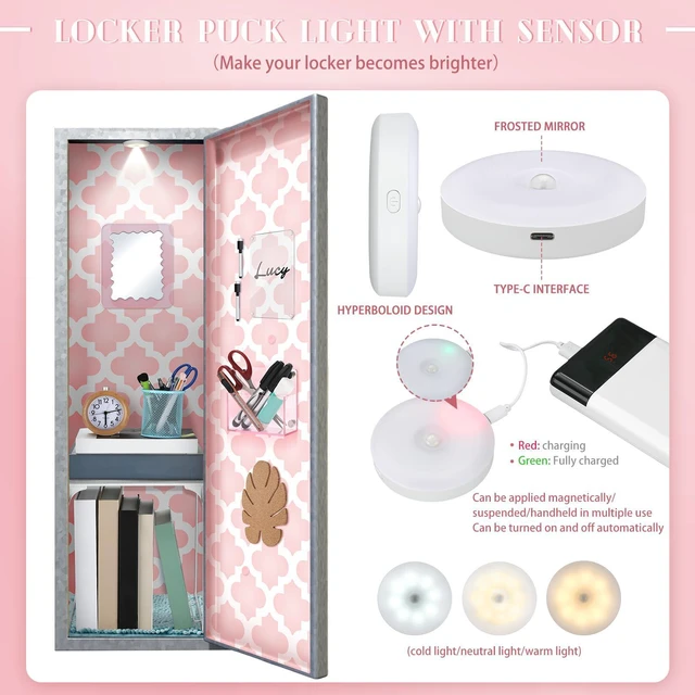 Alt view image 4 of 7 - 25 Pcs Locker Accessories, Locker Wallpaper,Flower,Pink Pink,Locker Organizer, First Day of School Essentials, Shelf, Mirror, LED Light, Pen Holder, Magnetic Dry Erase Board, Rug