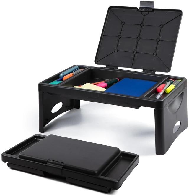 Main image of Lap Desk, Folding Desk, Bed Table, Black, 9.75"x12" Built-In Storage with 2 Trays & Pocket, Bed Desk, Easy 2 lb Carry, Car Seat Tray for Travel, Portable Desk, Tucks Under Bed