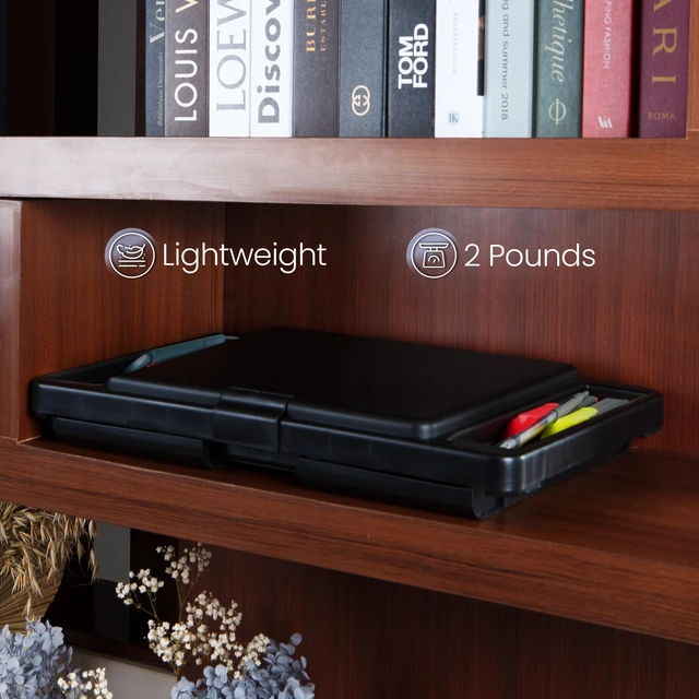 Alt view image 7 of 7 - Lap Desk, Folding Desk, Bed Table, Black, 9.75"x12" Built-In Storage with 2 Trays & Pocket, Bed Desk, Easy 2 lb Carry, Car Seat Tray for Travel, Portable Desk, Tucks Under Bed