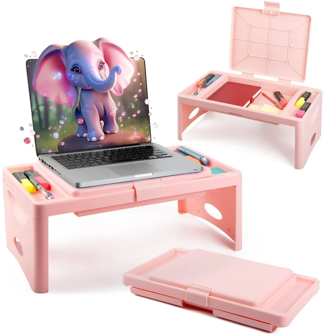 Alt view image 2 of 7 - Lap Desk, Folding Desk, Portable Table, Blush, 9.75" x 12" Trays & Pocket Keep Essentials Close, 2 lb Easy to Carry, Sturdy Plastic & Alloy Steel, Bed Desk, Bed Tray, Lap Desk for Kids