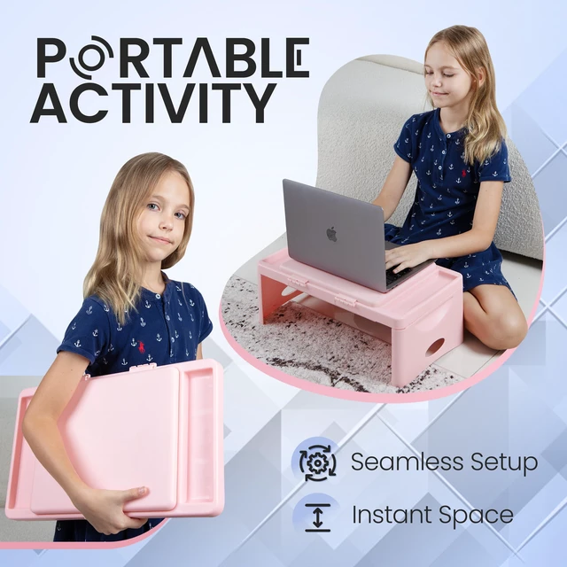 Alt view image 3 of 7 - Lap Desk, Folding Desk, Portable Table, Blush, 9.75" x 12" Trays & Pocket Keep Essentials Close, 2 lb Easy to Carry, Sturdy Plastic & Alloy Steel, Bed Desk, Bed Tray, Lap Desk for Kids