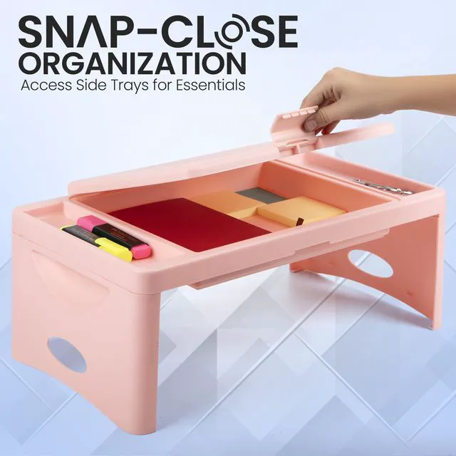 Alt view image 4 of 7 - Lap Desk, Folding Desk, Portable Table, Blush, 9.75" x 12" Trays & Pocket Keep Essentials Close, 2 lb Easy to Carry, Sturdy Plastic & Alloy Steel, Bed Desk, Bed Tray, Lap Desk for Kids